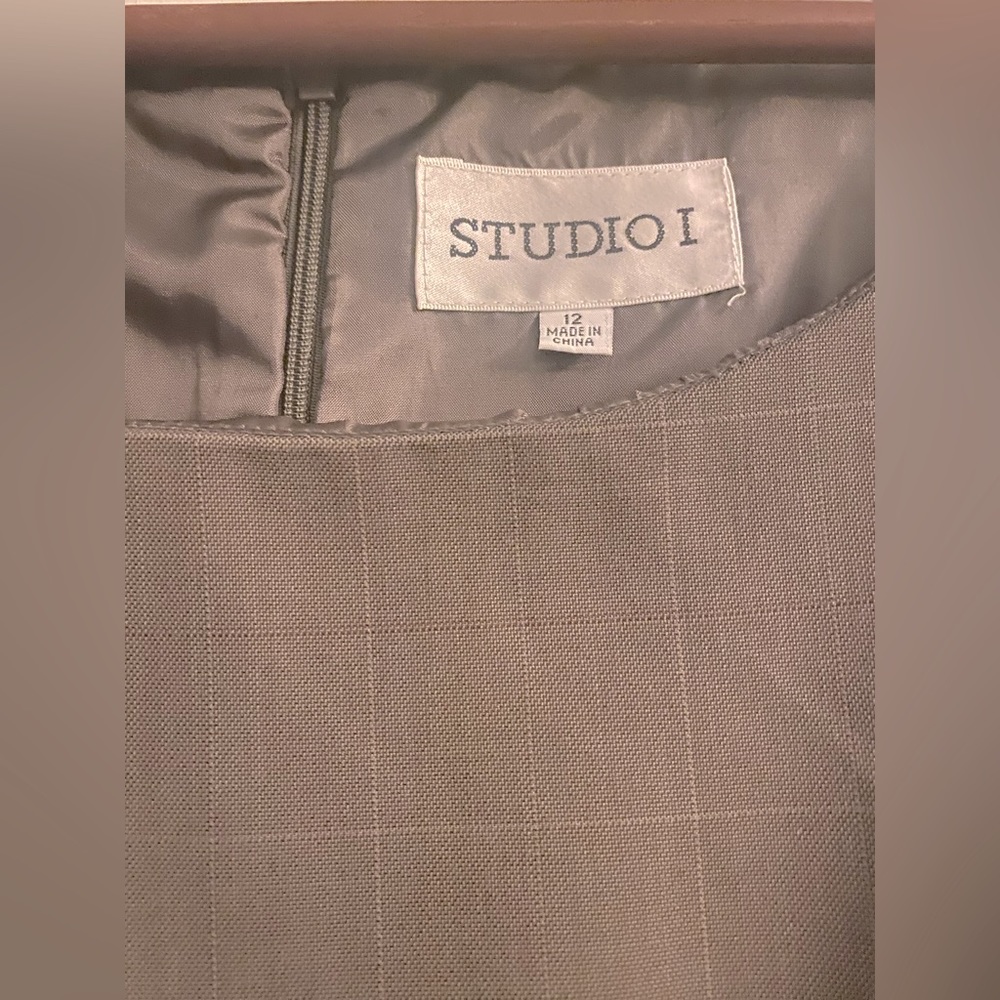 STUDIO I Womens Midi Short Cap Sleeve Gray Plaid Dress- Business Casual - Picture 5 of 5